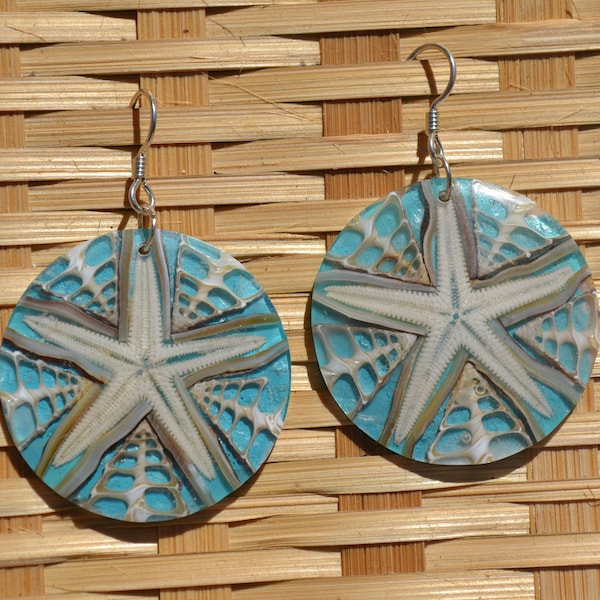 Blue Cone Shell, Starfish Earrings, Sterling Silver, jewelry for woman, Hawaiian jewelry, Beach jewelry, Island jewelry