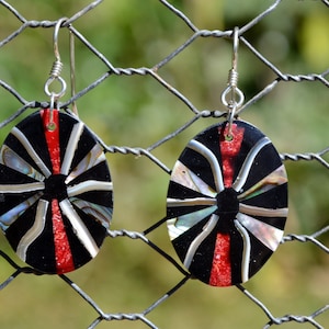 Natural Seashells, Abalone Shell, Cone Shell,  Red Coral Earrings, Sterling Silver Dangling Earrings, Island jewelry, Hawaiian jewelry