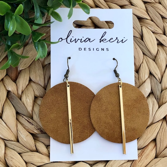 Leather Earrings, Lightweight Earring, Round Earrings, Boho