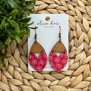 Floral Cork Leather Earrings: Wood Accent Dangles