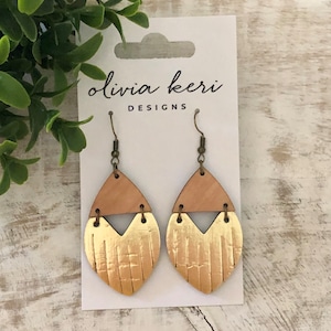 Gold Cork Leather Earrings: Lightweight Boho Dangles