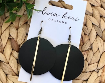 Leather earrings, black earrings, lightweight earring, round earrings, boho earrings, dangles, girl gift