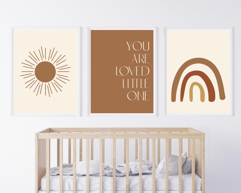 Neutral Rainbow Wall Art Prints Boho Nursery Decor Gender | Etsy