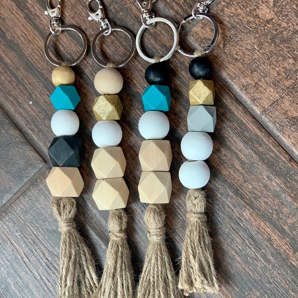 Wood Bead Keychain Etsy