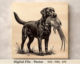 Labrador jacht vectorillustratie SVG – hond fazant zeer fijne tekeningen PNG – gravure clipart – digitale download