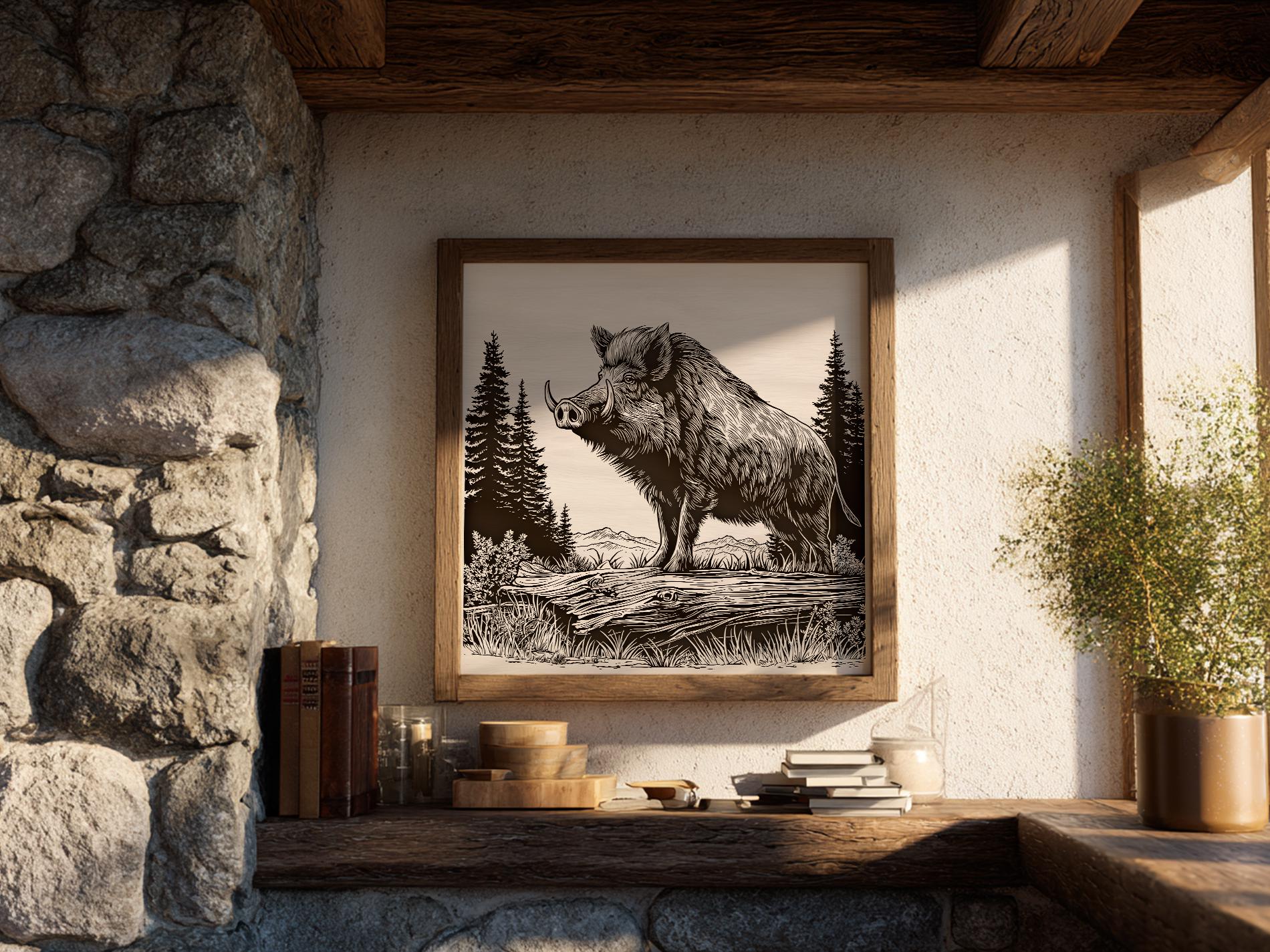 Wild Boar Vector Illustration SVG – Boar Line Art PNG - Laser Engraving ...