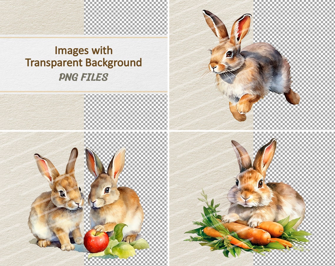 Watercolor Bunnies Clipart V2 - Digital Illustration Bunny - Rabbit PNG ...