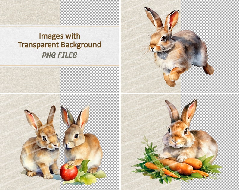 Watercolor Bunnies Clipart V2 - Digital Illustration Bunny - Rabbit PNG ...