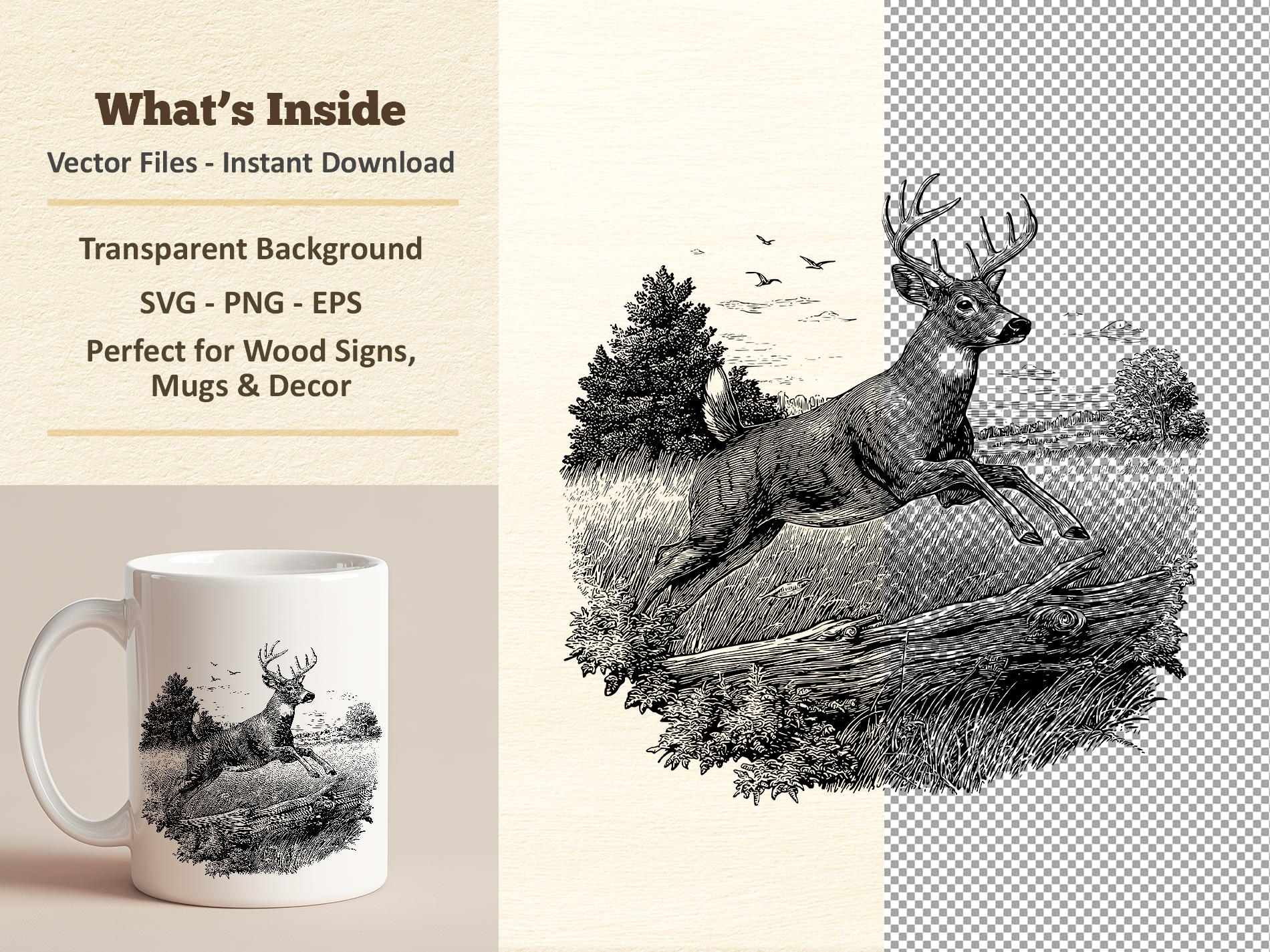 Deer Vector Illustration SVG – Jumping Buck Line Art PNG - Laser ...