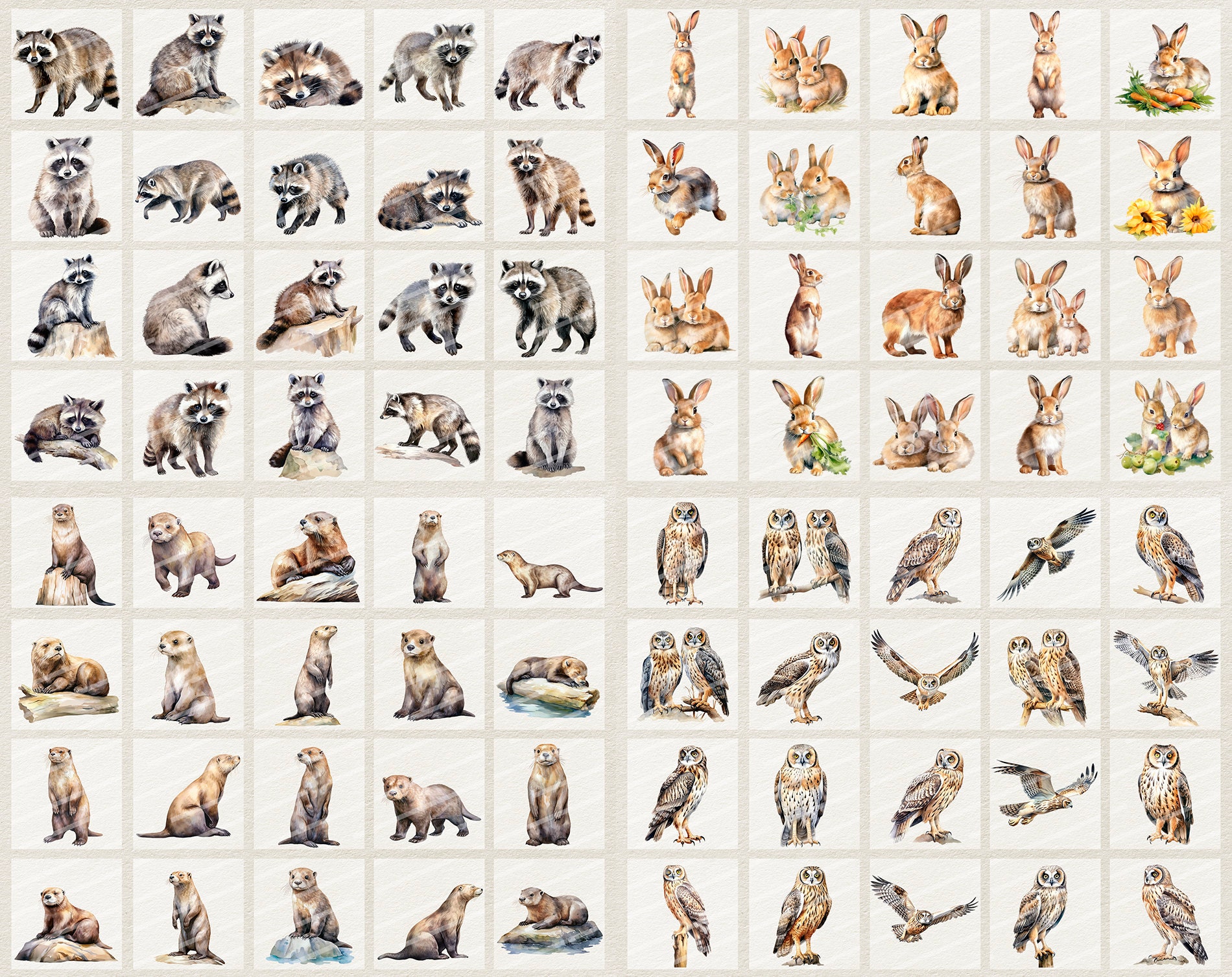 Watercolor Woodland Animals Clipart - Digital Illustration Bunnies Fox ...