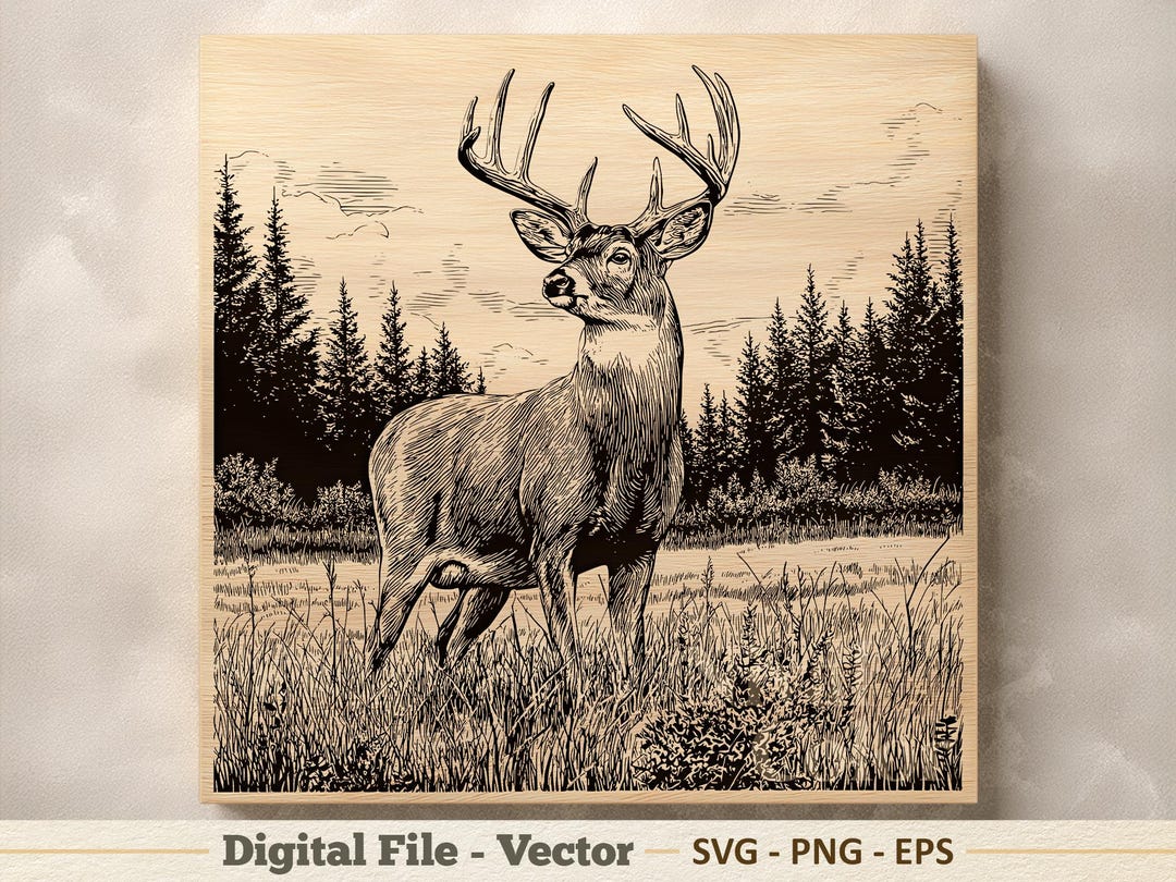 Deer Vector Illustration SVG – Buck Wildlife Line Art PNG - Laser ...