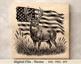 Herten Amerikaanse vlag vectorillustratie SVG – USA Buck Line Art PNG - lasergravure clipart – digitale download