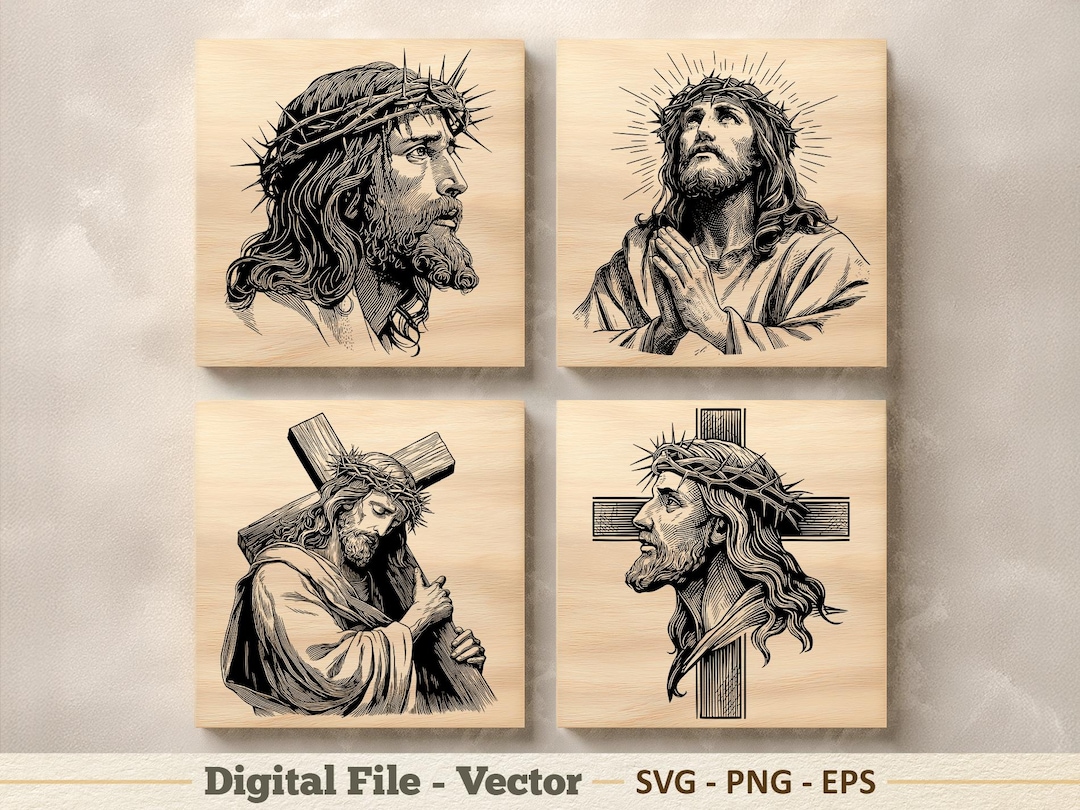 Jesus Vector Illustration SVG – Christ Religious Line Art PNG - Laser ...