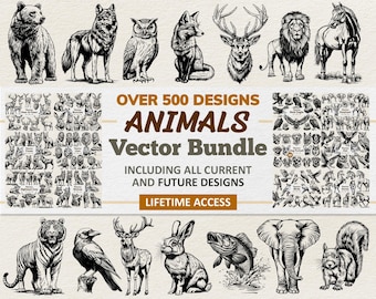 Dieren vector megabundel – 500+ lijntekeningen clipart – SVG PNG – levenslange toegang – commercieel gebruik