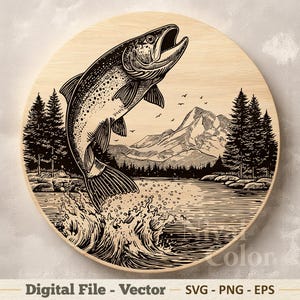 Trout Vector Illustration SVG – Fish Lake Line Art PNG EPS - Laser Engraving Clipart – Digital Download