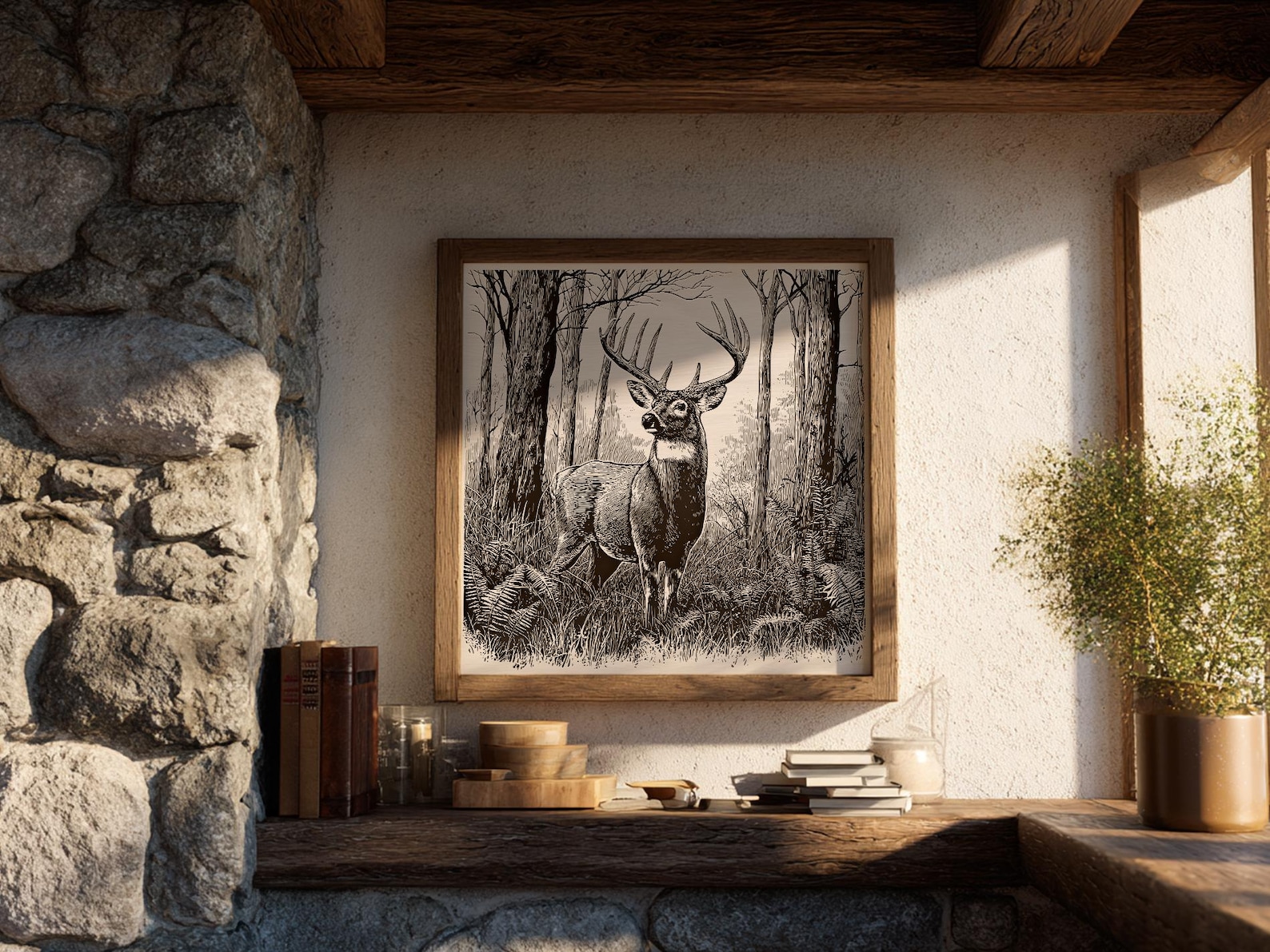 Deer Vector Illustration SVG – Woodland Buck Line Art PNG - Laser ...