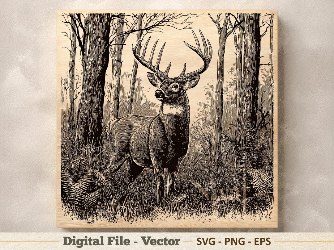 Deer Vector Illustration SVG – Woodland Buck Line Art PNG - Laser ...
