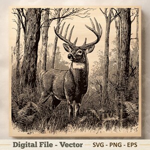 Deer Vector Illustration SVG – Woodland Buck Line Art PNG - Laser ...