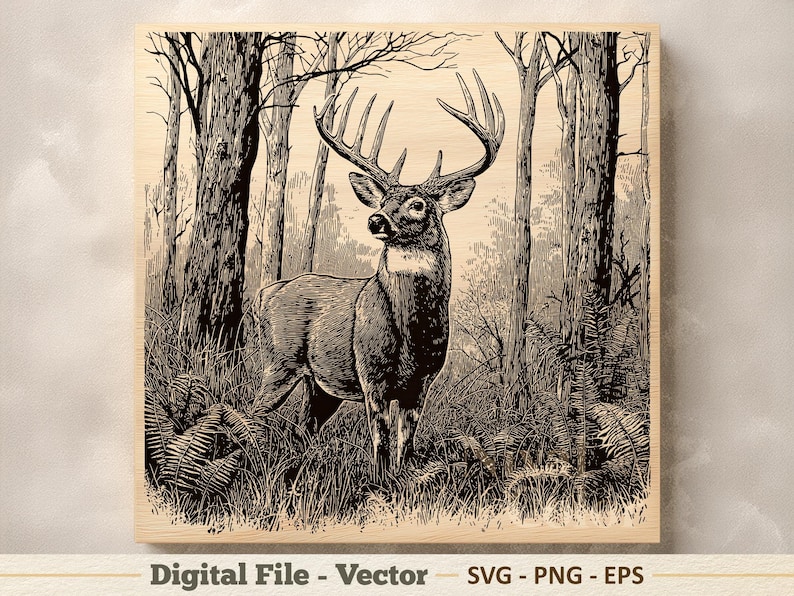 Deer Vector Illustration SVG – Woodland Buck Line Art PNG - Laser ...