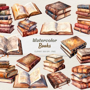 Aquarell Bücher Clipart - digitale Illustration - alte Buch Stapel Tomes PNG - kommerzielle Nutzung