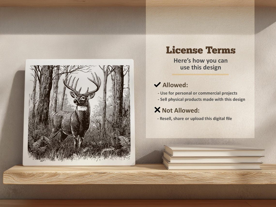 Deer Vector Illustration SVG – Woodland Buck Line Art PNG - Laser ...