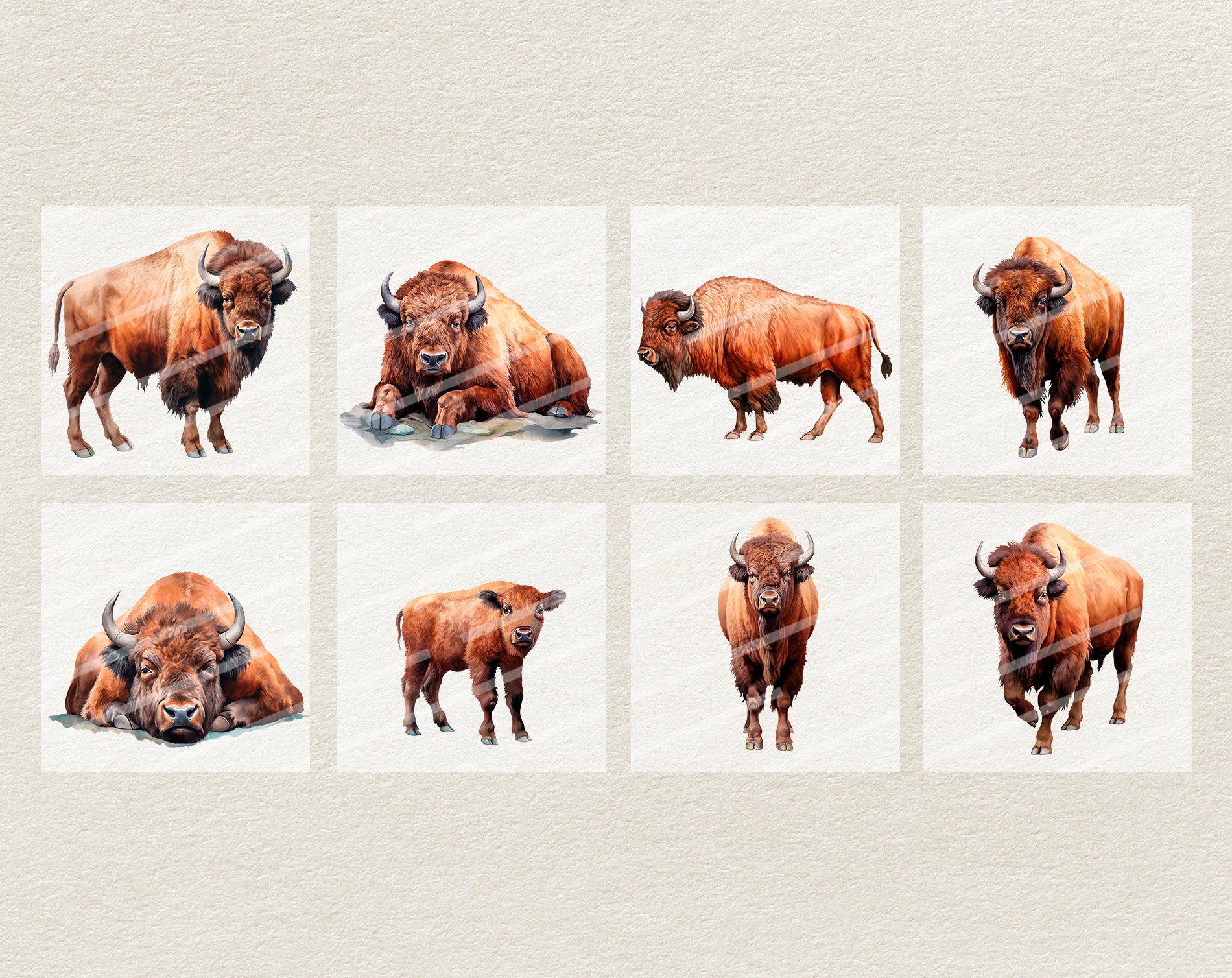Watercolor American Bison Clipart Digital Illustration Buffalo