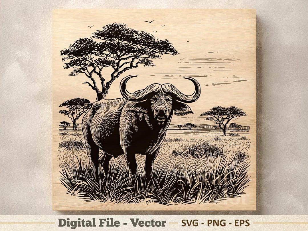 African Buffalo Vector Illustration SVG – Wild Bull Line Art PNG ...