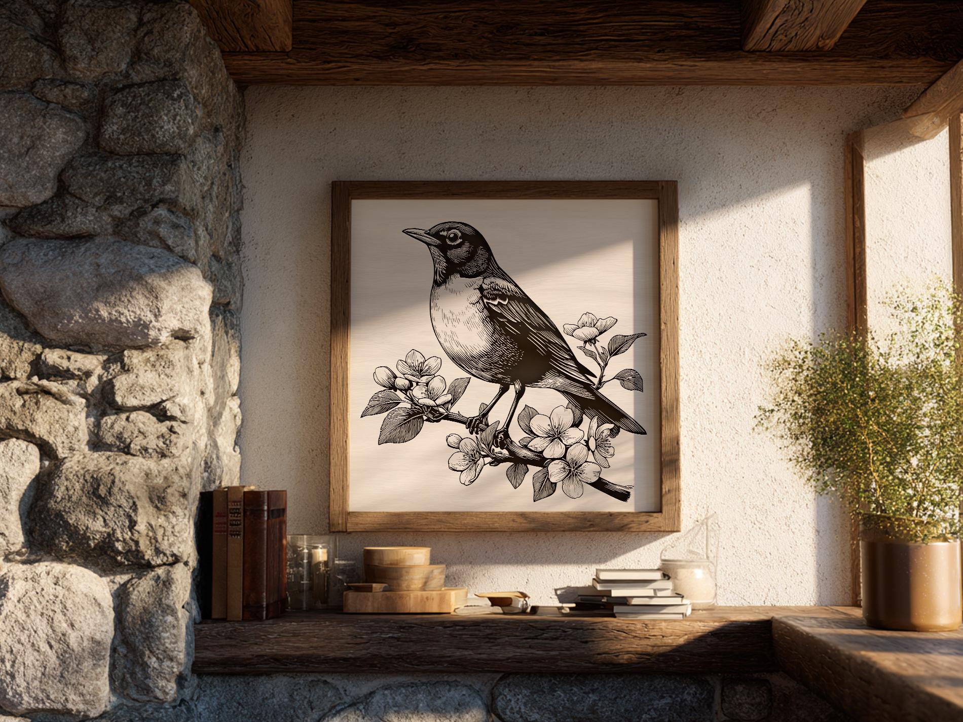 Robin Line Vector American Robin Vector Illustration SVG – Bird Line Art PNG - Laser ...
