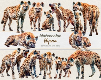 Watercolor Hyena Clipart - Digital Illustration Baby Hyenas - Spotted Hyena PNG - Commercial Use