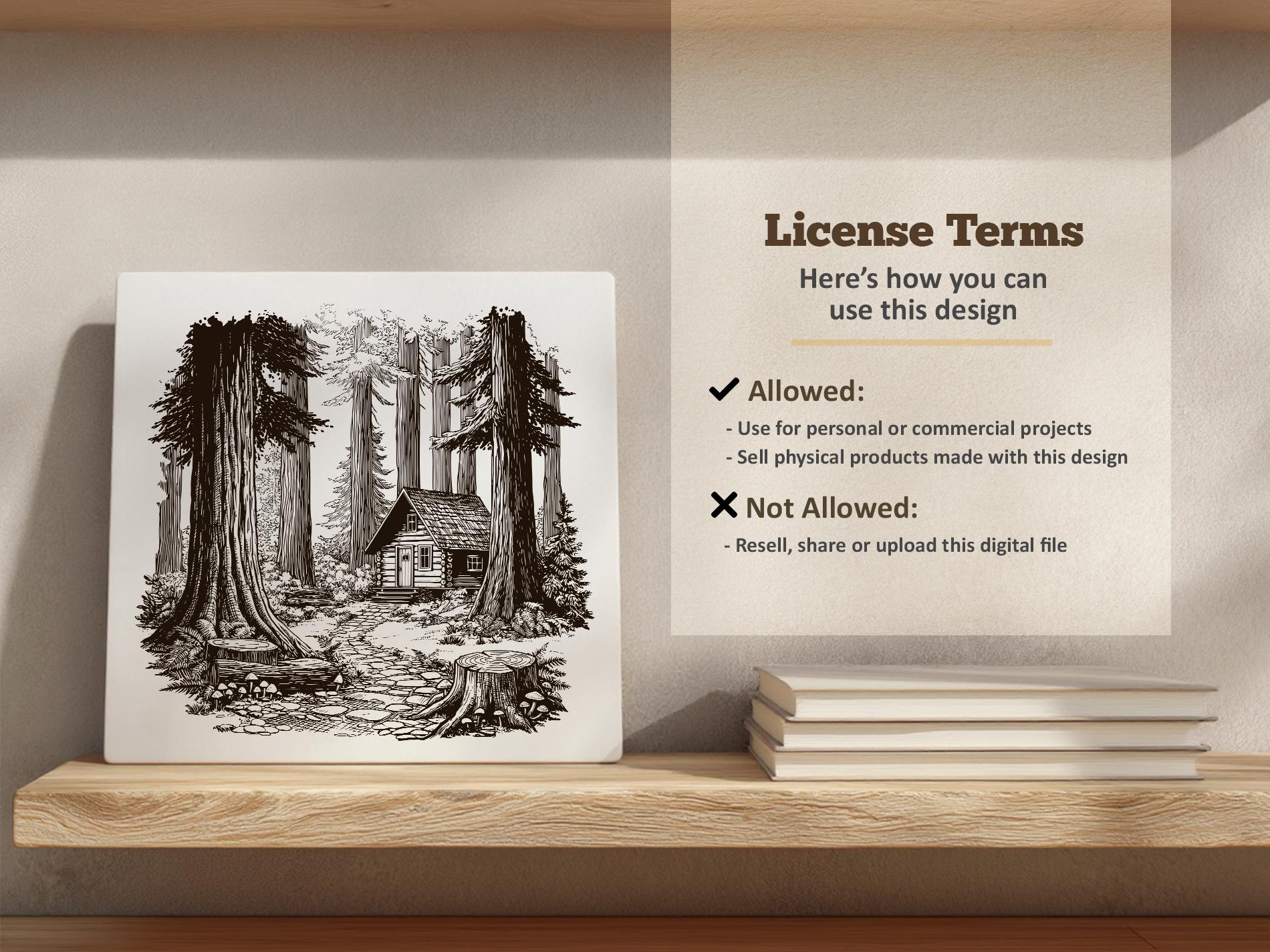 Forest Cabin Vector Illustration SVG – Woodland Line Art PNG - Laser ...