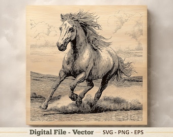 Horse Vector Illustration SVG – Wild Mustang Line Art PNG - Laser Engraving Clipart – Digital Download