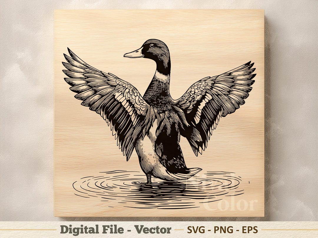 Mallard Duck Vector Illustration SVG – Wild Duck Line Art PNG - Laser ...