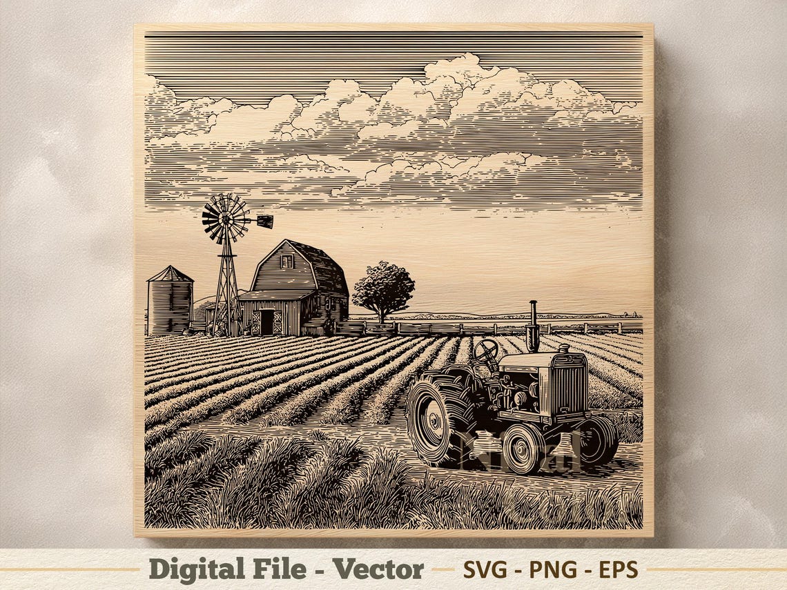 Svg Rural Area Farm Vector Illustration SVG – Rural Barn Line Art PNG - Laser ...