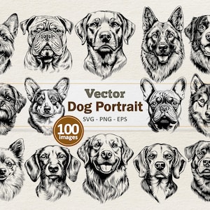 Cabeças de cachorro vetor clipart - ilustração digital de arte de linha - retrato de raças de cães SVG PNG EPS - uso comercial