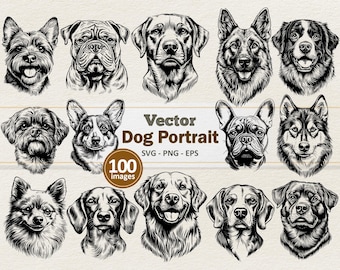 Vector hond hoofden clipart - zeer fijne tekeningen digitale afbeelding - rassen portret SVG PNG - commercieel gebruik