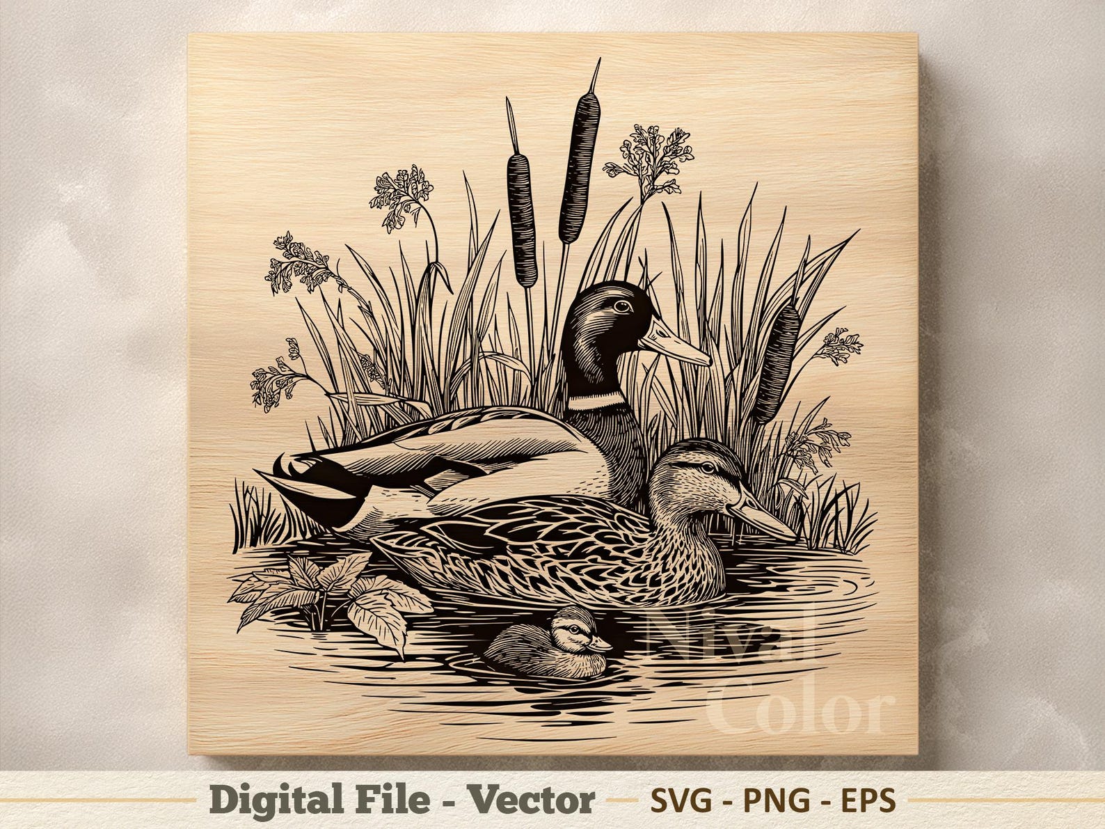 Mallard Duck Family Vector Illustration SVG – Wild Ducks Line Art PNG ...