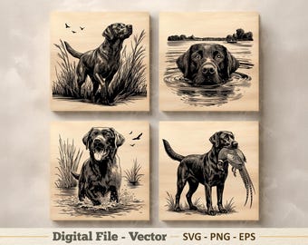 Ilustración vectorial de Labrador Retriever SVG – Arte lineal de perro de caza PNG - Clipart de grabado láser – Descarga digital