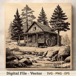 Cabin Vector Illustration SVG – Rustic Lodge Line Art PNG - Laser Engraving Clipart – Digital Download