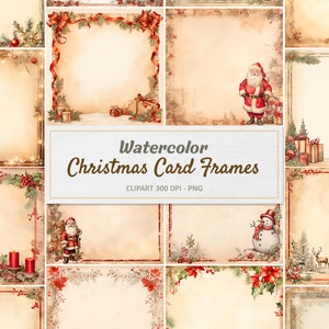 Cornice natalizia ad acquerello vintage - Illustrazione di vecchia cartolina Ornamento di Natale - Stampabili su carta digitale - Uso commerciale