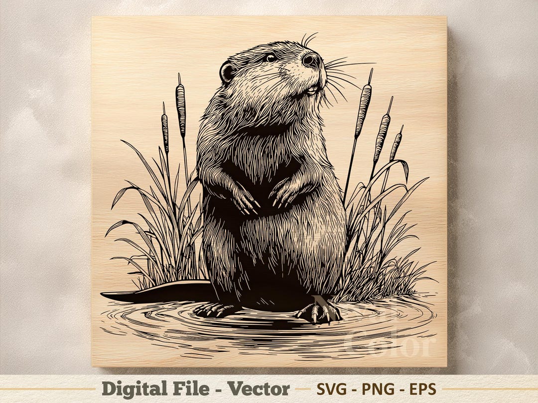 Beaver Vector Illustration SVG – River Beaver Line Art PNG - Laser ...