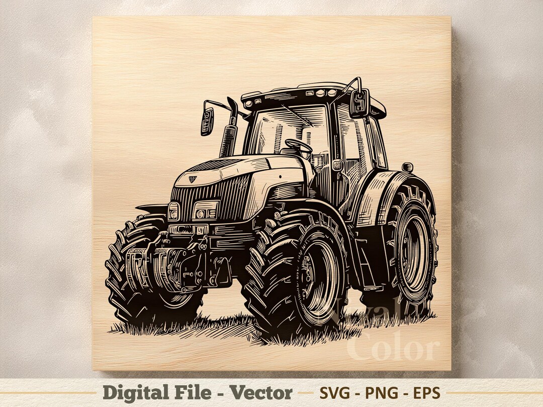 Tractor Vector Illustration SVG – Farm Tractor Line Art PNG - Laser ...