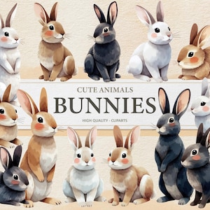 Cute Bunny Nursery Clipart - Digital Illustration Bunnies - Rabbit Watercolor PNG - Commercial Use