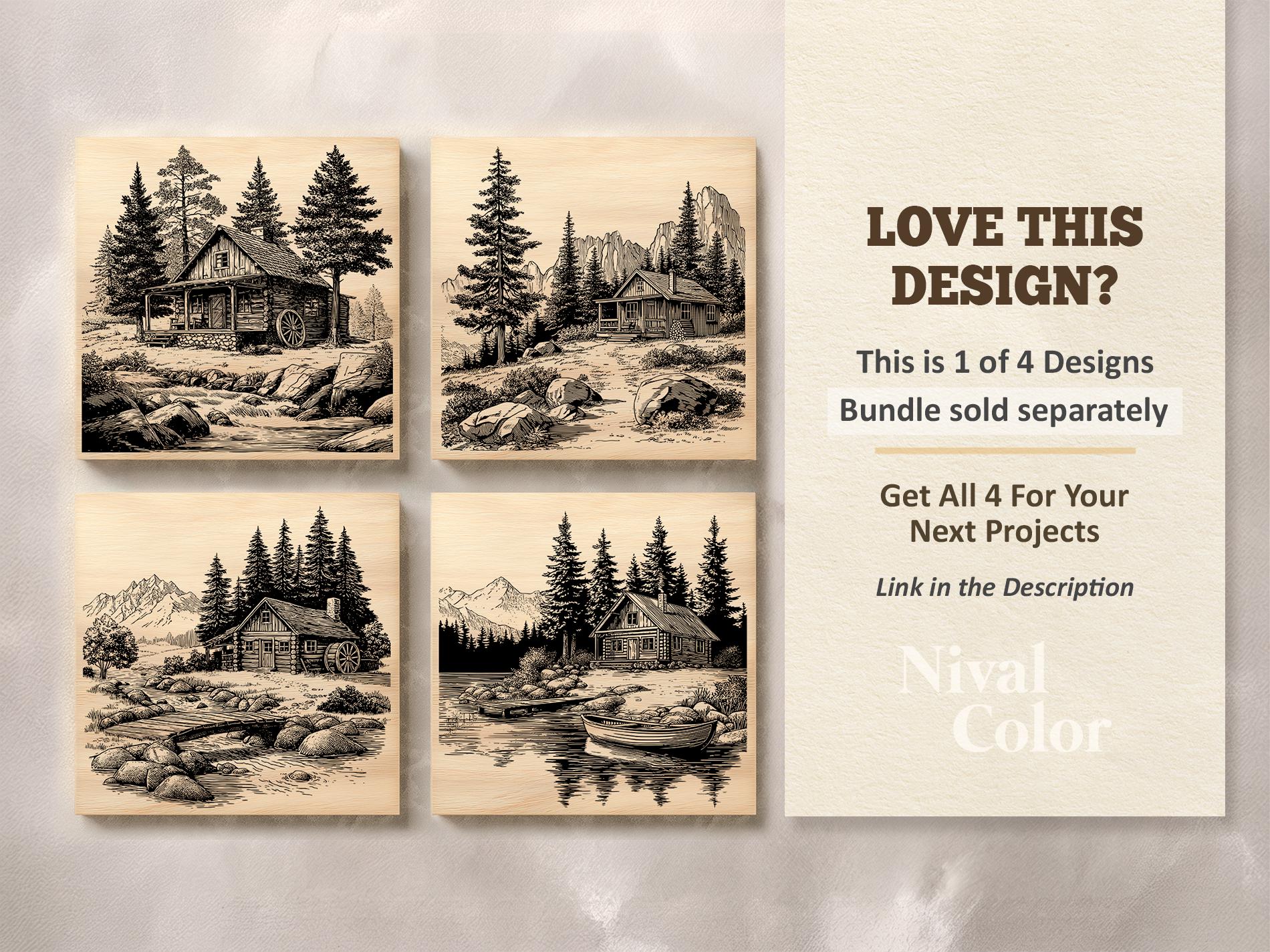 Cabin Vector Illustration SVG – Forest Cabin Line Art PNG - Laser ...