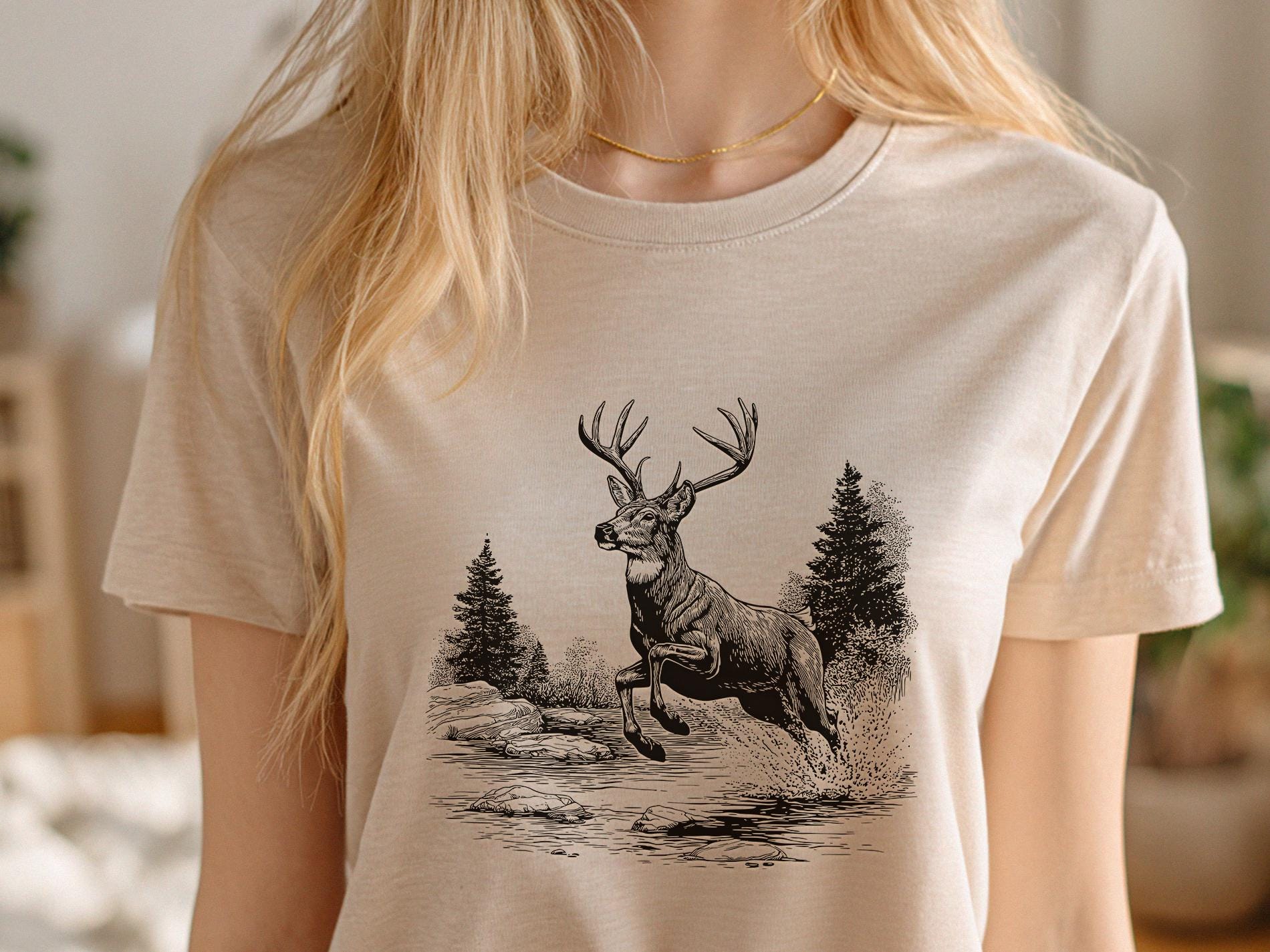 Deer Vector Illustration SVG – Woodland Buck Line Art PNG - Laser ...