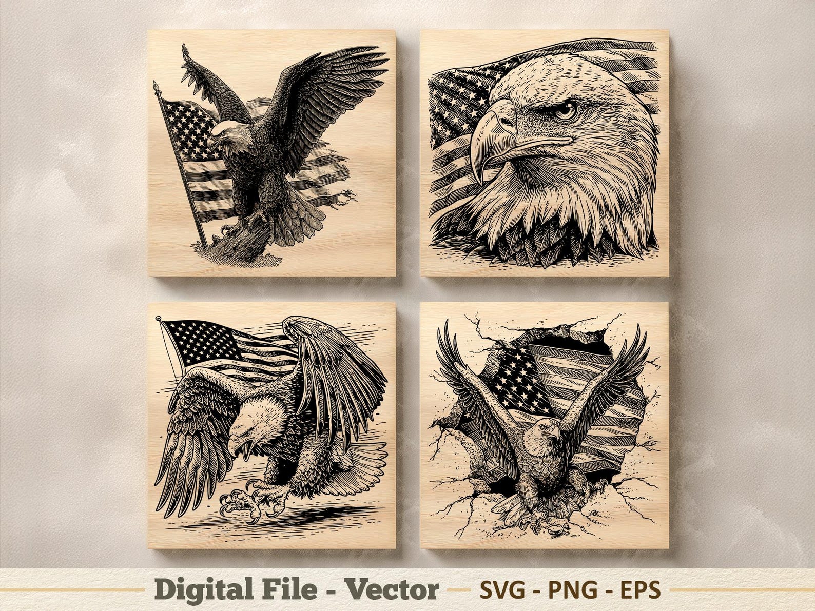 American Eagle Illustration Vector SVG – Patriotic Eagle Line Art PNG ...