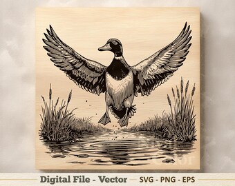 Stockente Ente Vektor-Illustration SVG - Wildente Linie Kunst PNG - Lasergravur Clipart - Digitaler Download