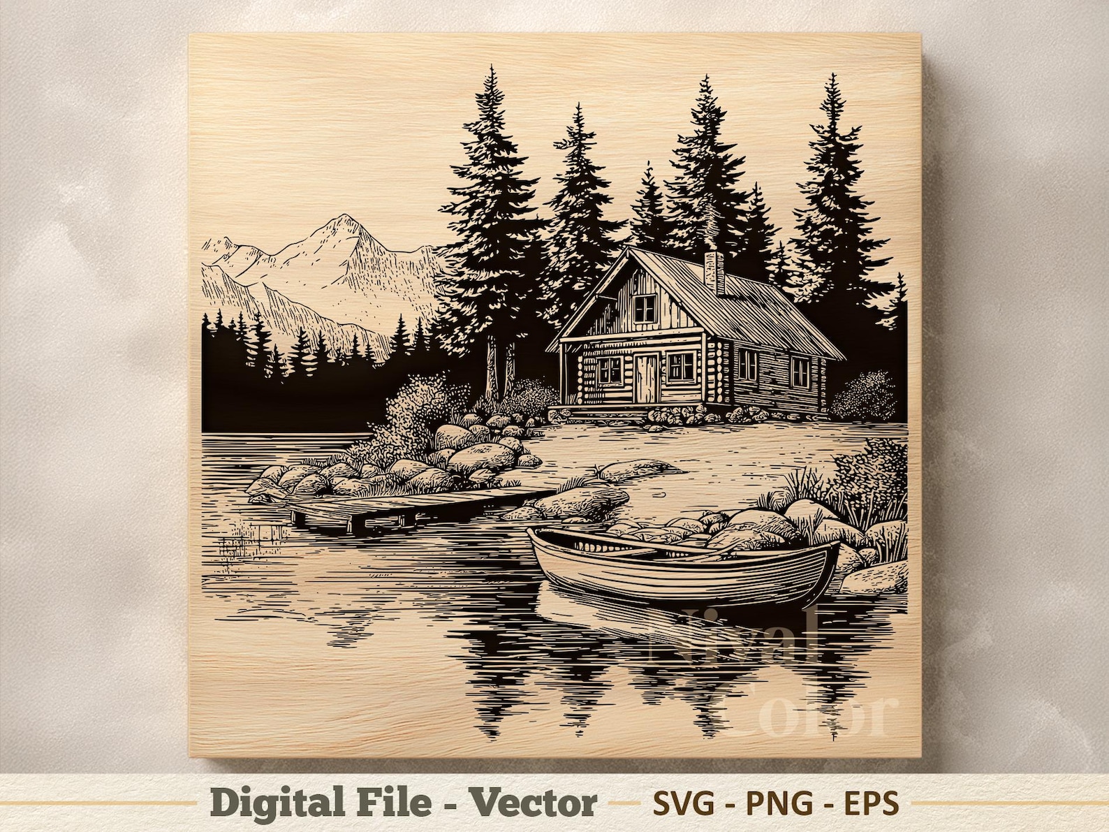 Lakeside Cabin Vector Illustration SVG – House Line Art PNG - Laser ...