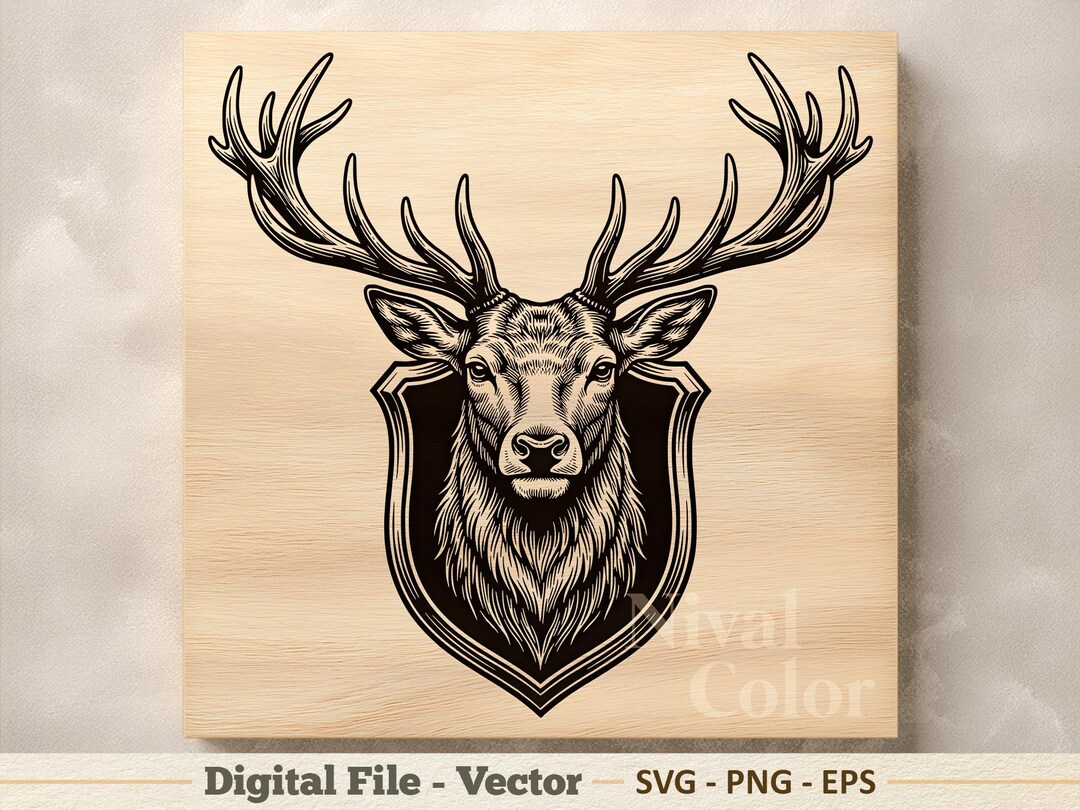 Stag Vector Illustration SVG – Deer Crest Line Art PNG - Laser ...