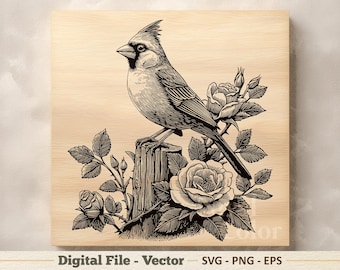 Noordelijke kardinaal vectorillustratie SVG – vogel lijntekeningen png – lasergravure clipart – digitale download