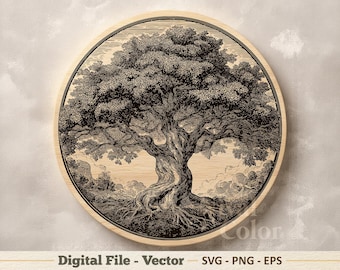 生命の樹 ベクターイラスト SVG – 線画 PNG - レーザー彫刻用クリップアート – デジタルダウンロード